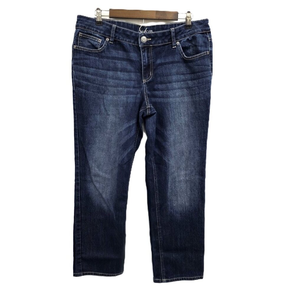Maurices Classic Mid Rise Straight‎ Leg Jeans 16 Short Dark Wash Stretch Denim